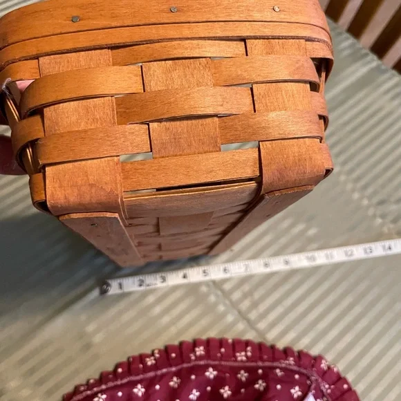 Longaberger Woven Basket with Burgundy Fabric Liner - Picture 7 of 12